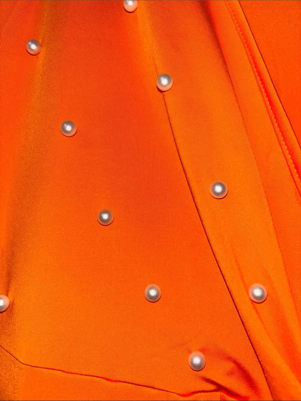 Orange Midi Dress with Pearl Studs - Picture 5 of 6